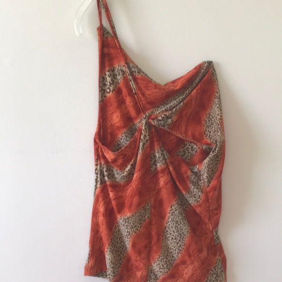 Orange and leopard print one shoulder top - Picture 3 of 3
